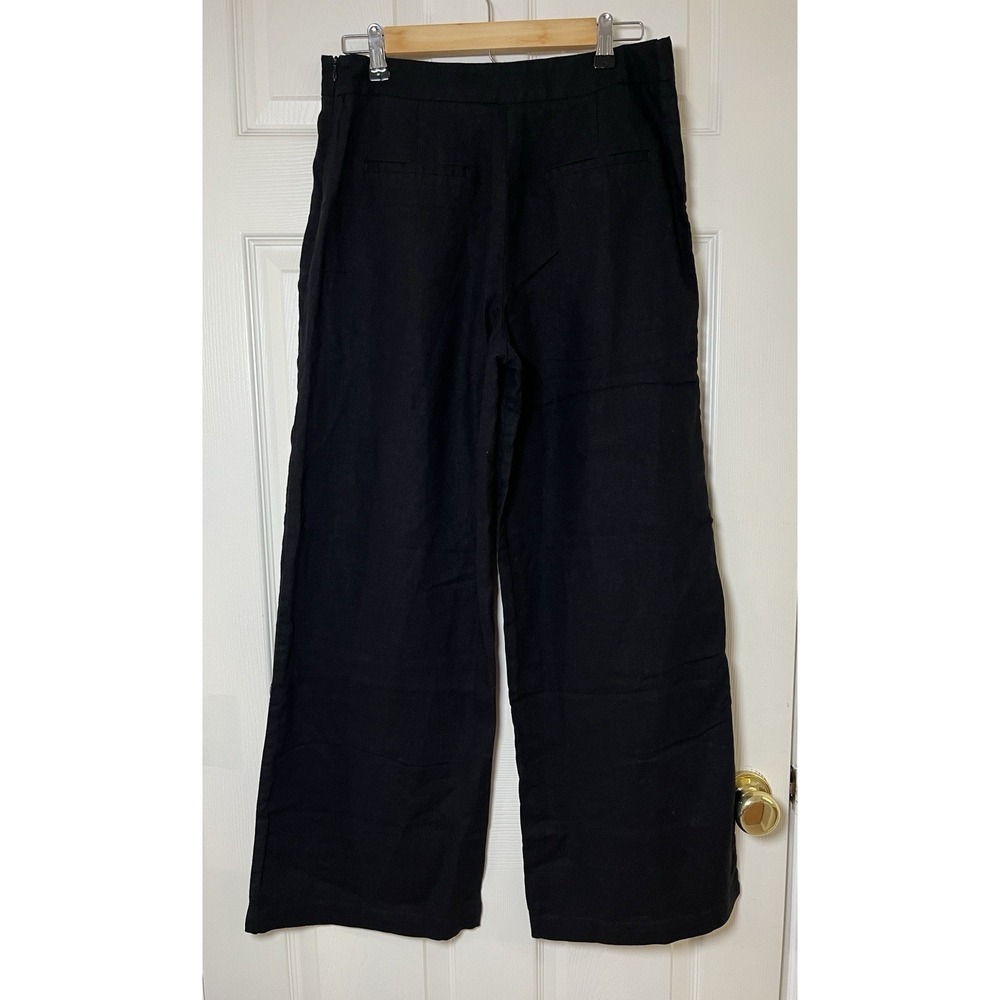 ZARA Wrap Front Wide Leg Lagenlook Pants Womens M Medium Black Linen Blend Chic - Picture 3 of 12